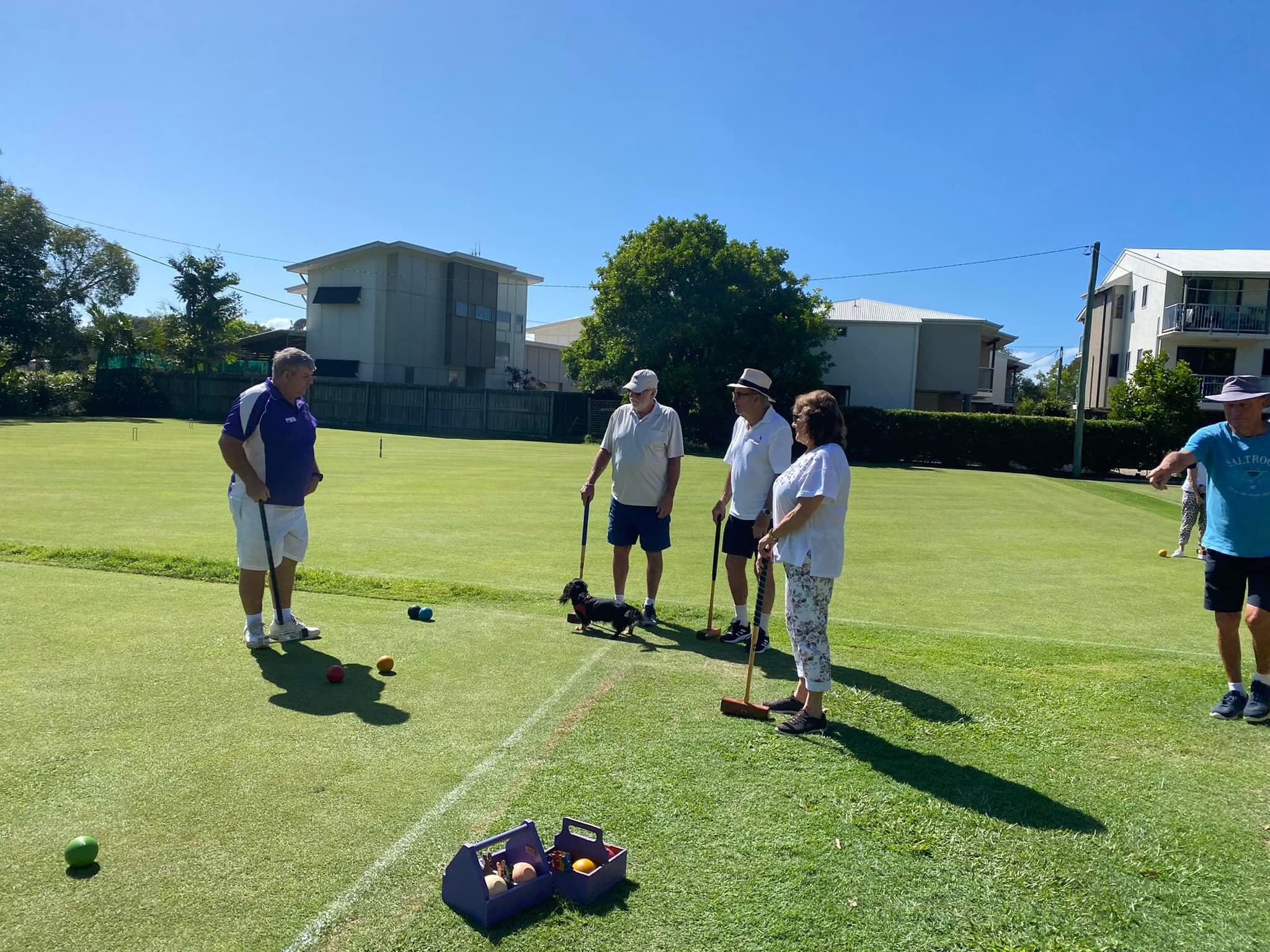 Playing croquet at Coolum